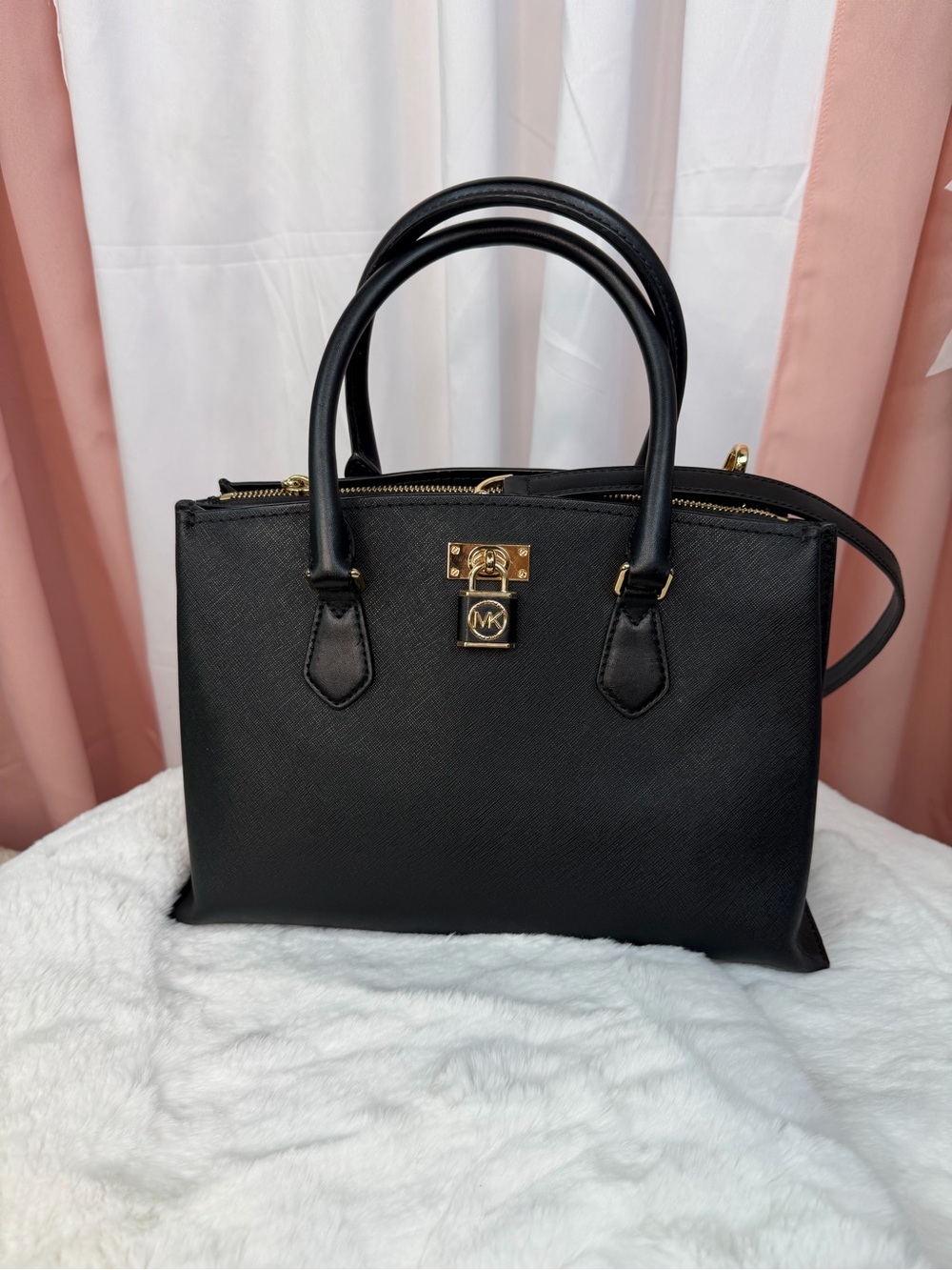 Michael Kors Black Saffiano Satchel with Gold Hardware Accent